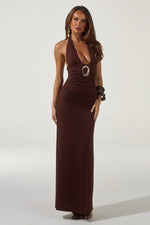Load image into Gallery viewer, Arina Halter V-Neck Maxi Dress - Espresso
