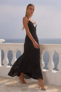 Malika Maxi Dress - Black Polka