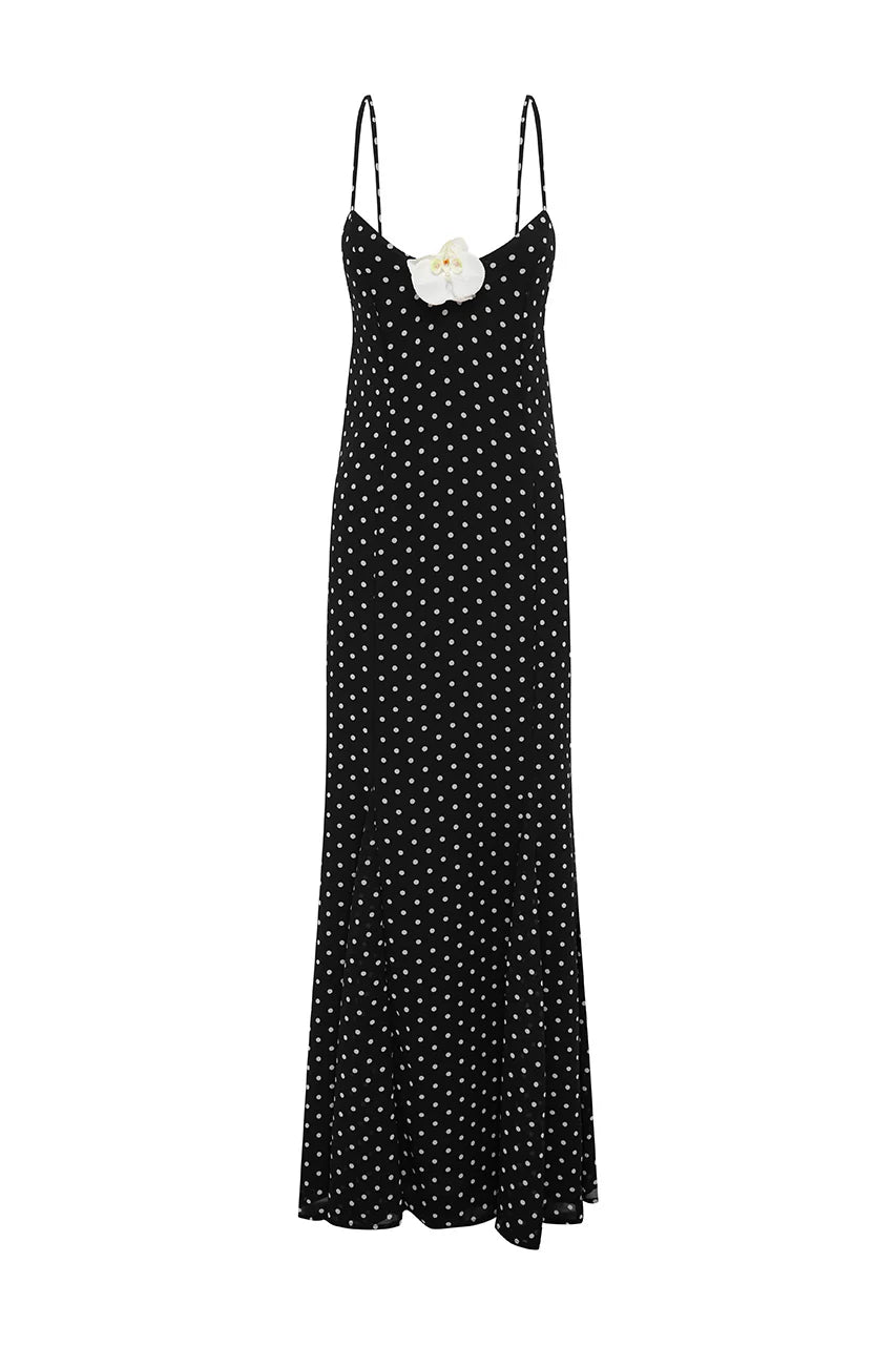 Malika Maxi Dress - Black Polka