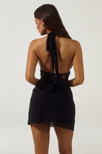 Load image into Gallery viewer, Lina Halter Draped Mini Dress - Black
