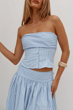 Load image into Gallery viewer, Velora Ruched Bust Strapless Top - Blue Stripe
