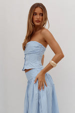Load image into Gallery viewer, Velora Ruched Bust Strapless Top - Blue Stripe
