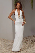 Load image into Gallery viewer, Arina Halter V-Neck Maxi Dress - White
