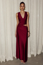 Load image into Gallery viewer, Mazini Deep Plunge Maxi Dress - Berry
