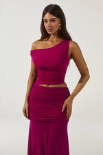 Load image into Gallery viewer, Drew Asymmetrical Neck Maxi Dress - Berry
