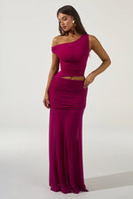 Load image into Gallery viewer, Drew Asymmetrical Neck Maxi Dress - Berry
