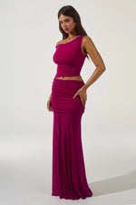 Load image into Gallery viewer, Drew Asymmetrical Neck Maxi Dress - Berry
