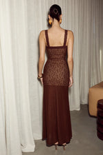 Load image into Gallery viewer, Silene Front Split Lace Maxi Dress - Chocolate
