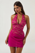 Load image into Gallery viewer, Lina Halter Draped Mini Dress - Berry
