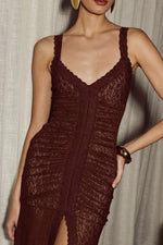 Load image into Gallery viewer, Silene Front Split Lace Maxi Dress - Chocolate
