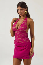 Load image into Gallery viewer, Lina Halter Draped Mini Dress - Berry
