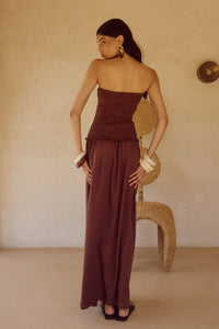 Fleur Shirred Strapless Maxi Dress - Chocolate