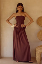 Load image into Gallery viewer, Fleur Shirred Strapless Maxi Dress - Chocolate
