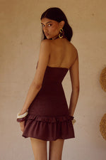 Load image into Gallery viewer, Fleur Shirred Halter Mini Dress - Chocolate
