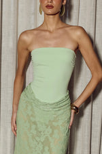 Load image into Gallery viewer, Lakita Strapless Lace Maxi Dress - Key Lime
