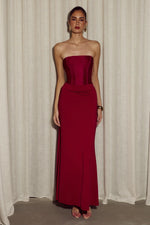 Load image into Gallery viewer, Taleah Strapless Corset Maxi Dress - Cherry
