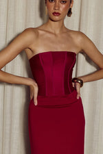 Load image into Gallery viewer, Taleah Strapless Corset Maxi Dress - Cherry

