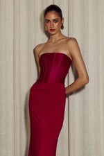 Load image into Gallery viewer, Taleah Strapless Corset Maxi Dress - Cherry
