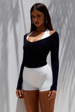 Load image into Gallery viewer, Zelda Low V-Neck Long Sleeve Top - Black
