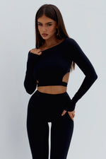 Load image into Gallery viewer, Sjana Long Sleeve Tie Top - Black
