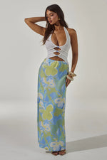 Load image into Gallery viewer, Keagan Cutout Knit Maxi Dress - White/Lana Green
