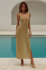 Load image into Gallery viewer, Ariya Sleeveless Knit Maxi Dress - Gold Metallic
