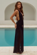 Load image into Gallery viewer, Adrianna Plunge Ruched Maxi Dress - Black
