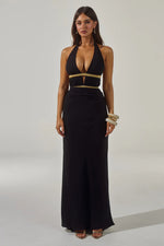 Load image into Gallery viewer, Xylia Halter Low Plunge Maxi Dress - Black
