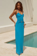 Load image into Gallery viewer, Nina Ruched Halter Maxi Dress - Ocean
