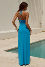 Load image into Gallery viewer, Nina Ruched Halter Maxi Dress - Ocean
