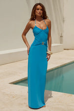 Load image into Gallery viewer, Nina Ruched Halter Maxi Dress - Ocean
