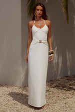 Load image into Gallery viewer, Nina Ruched Halter Maxi Dress - White
