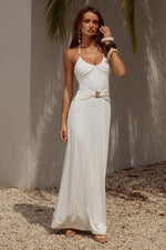 Load image into Gallery viewer, Nina Ruched Halter Maxi Dress - White
