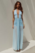 Load image into Gallery viewer, Adrianna Plunge Ruched Maxi Dress - Aqua
