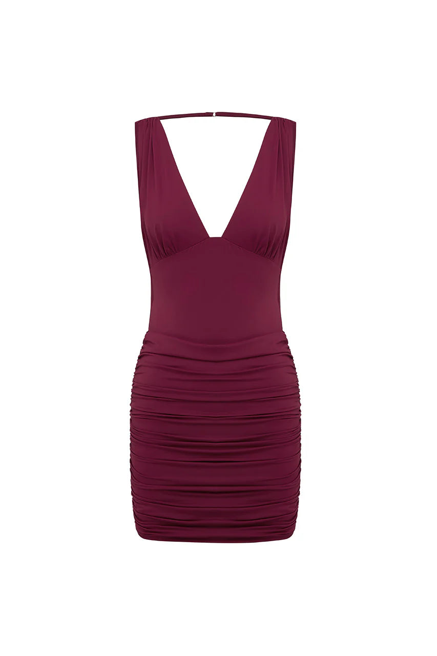 Lumia Ruched Mini Dress - Berry
