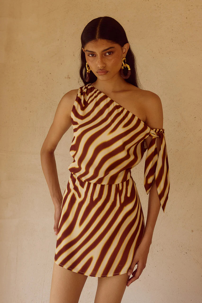 Montie Off Shoulder Mini Dress - Montie Choc