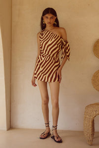 Montie Off Shoulder Mini Dress - Montie Choc