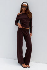 Load image into Gallery viewer, Heather Wide Leg Knit Pant - Chocolate
