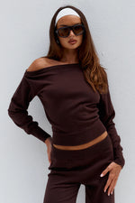 Load image into Gallery viewer, Heather Off Shoulder Knit Top - Chocolate
