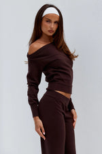 Load image into Gallery viewer, Heather Off Shoulder Knit Top - Chocolate

