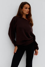Load image into Gallery viewer, Dione Off Shoulder Knit Sweater - Chocolate
