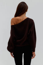 Load image into Gallery viewer, Dione Off Shoulder Knit Sweater - Chocolate
