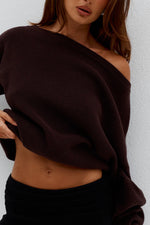 Load image into Gallery viewer, Dione Off Shoulder Knit Sweater - Chocolate

