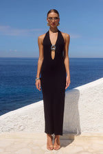 Load image into Gallery viewer, Lilabelle Halter Knit Maxi Dress - Black
