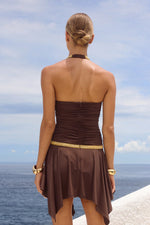 Load image into Gallery viewer, Shae Ruched Mini Dress - Bitter Chocolate
