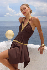 Load image into Gallery viewer, Shae Ruched Mini Dress - Bitter Chocolate
