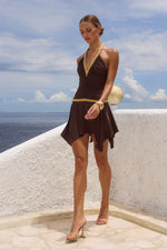 Load image into Gallery viewer, Shae Ruched Mini Dress - Bitter Chocolate
