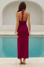 Load image into Gallery viewer, Ayella Deep-V Knit Maxi Dress - Berry
