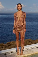 Load image into Gallery viewer, Rue Sleeved Mini Dress - Tan Viper
