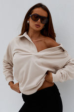 Load image into Gallery viewer, Laurette Oversized Polo Sweater - Biscuit
